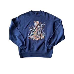 Vintage Fall Nature Squirrel Home Scene Navy Blue M Crewneck Sweatshirt